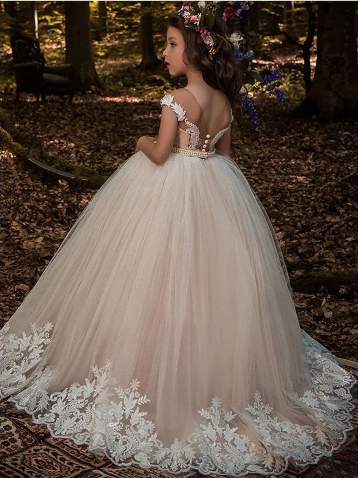Girls Pink Lace Communion Gown