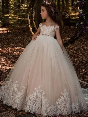 Girls Pink Lace Communion Gown