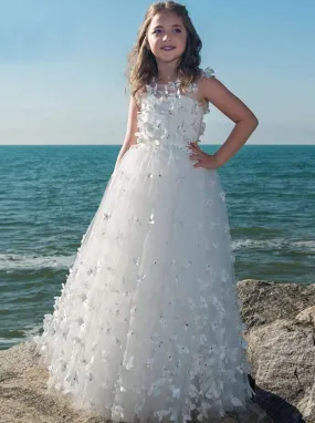 Girls White Lace Butterfly Communion Dress
