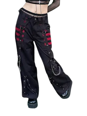 Gothic Chain Bandage Wide Leg Pants Women Oversize Low Rise Dark Academic Trousers Streetwear 90s Baggy Pant Punk Style