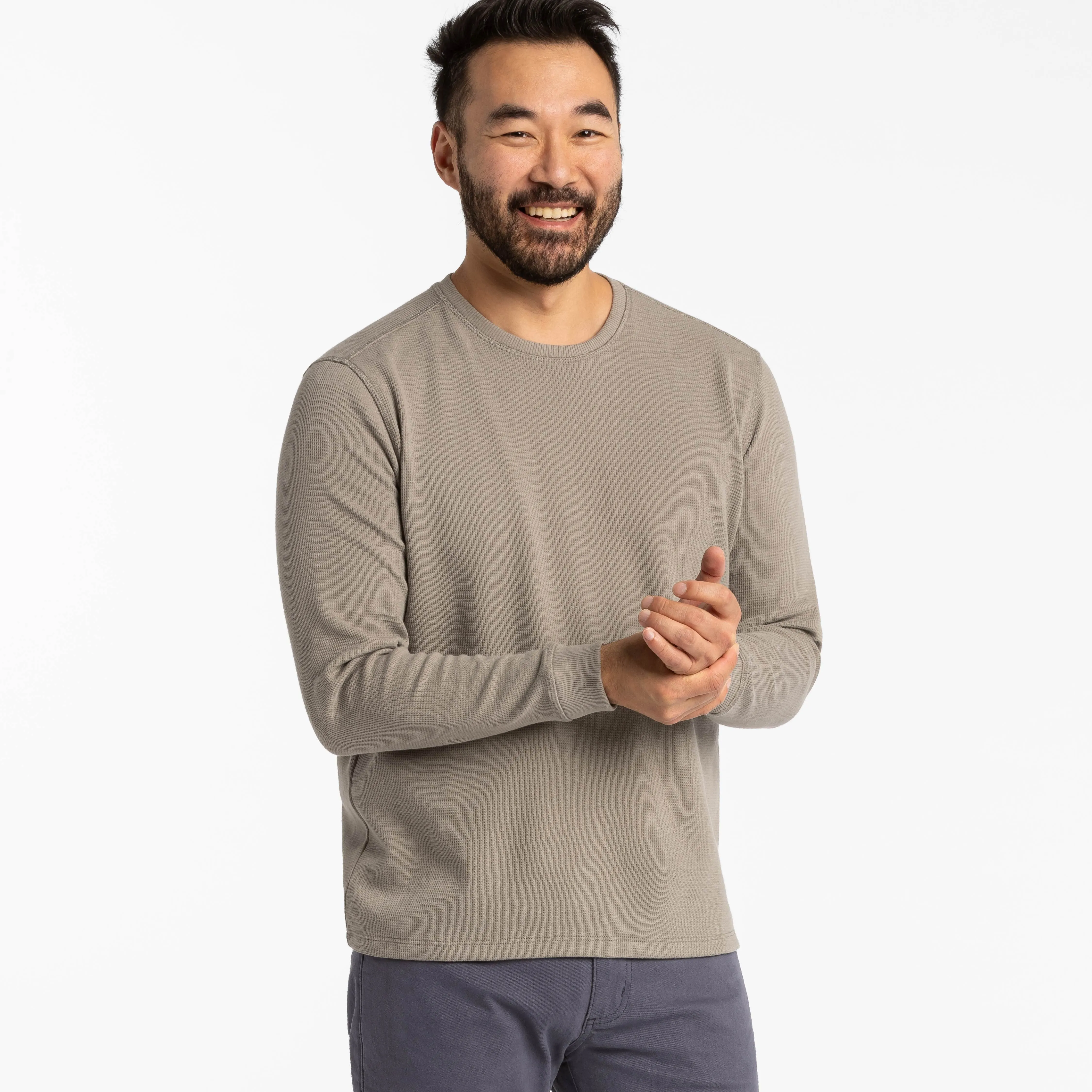 Grey Waffle Long Sleeve Crew Neck Tee