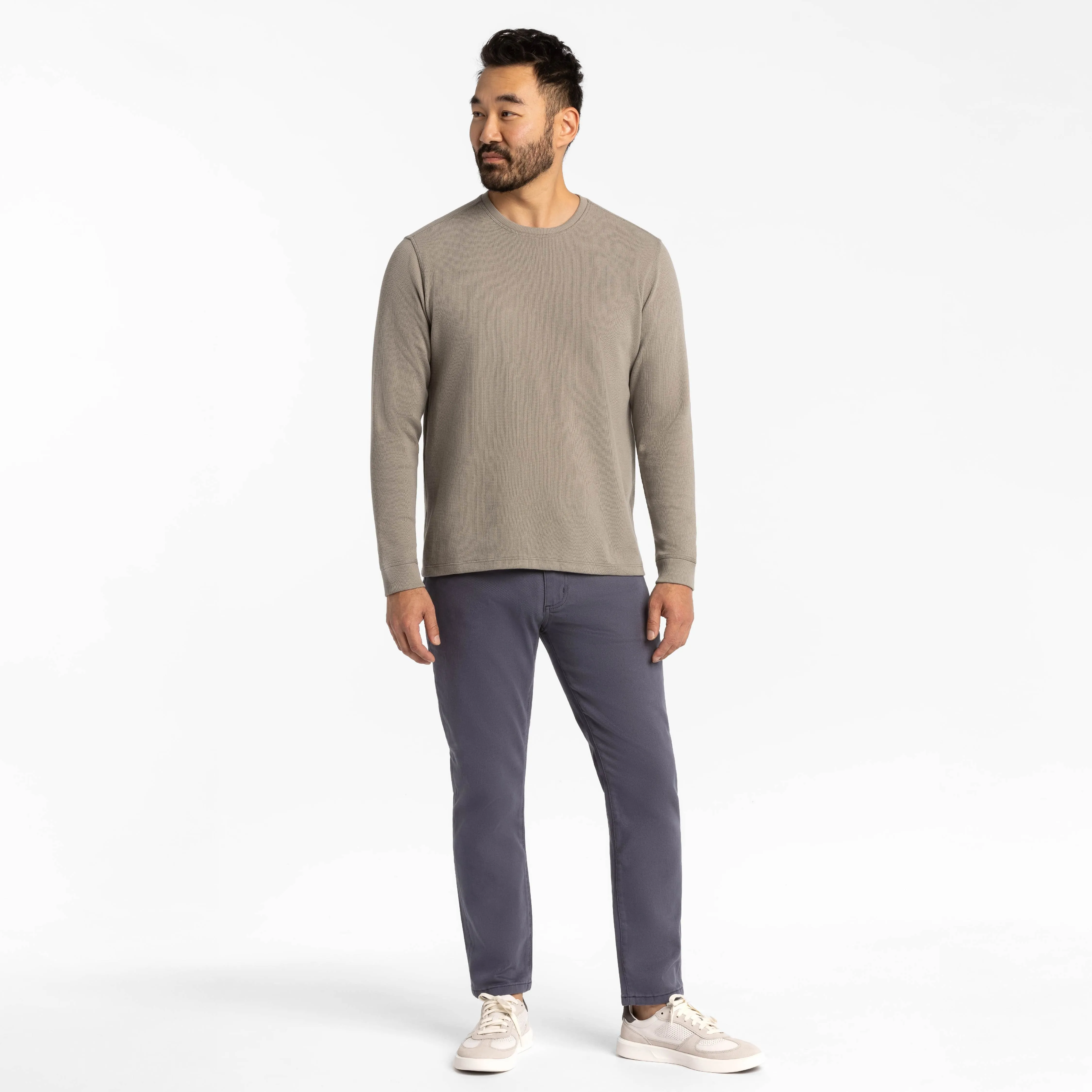 Grey Waffle Long Sleeve Crew Neck Tee