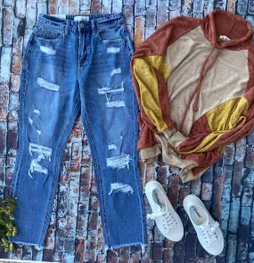 Hannah Distressed Raw Hem Mom Vervet Jeans (