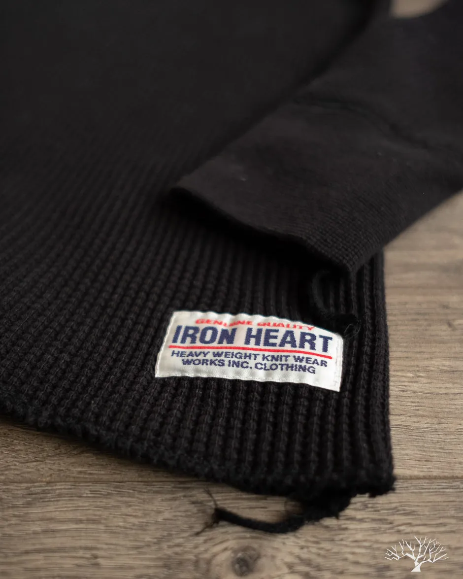 IHTL-1213-BLK - Waffle Knit Long Sleeve Thermal Henley - Black
