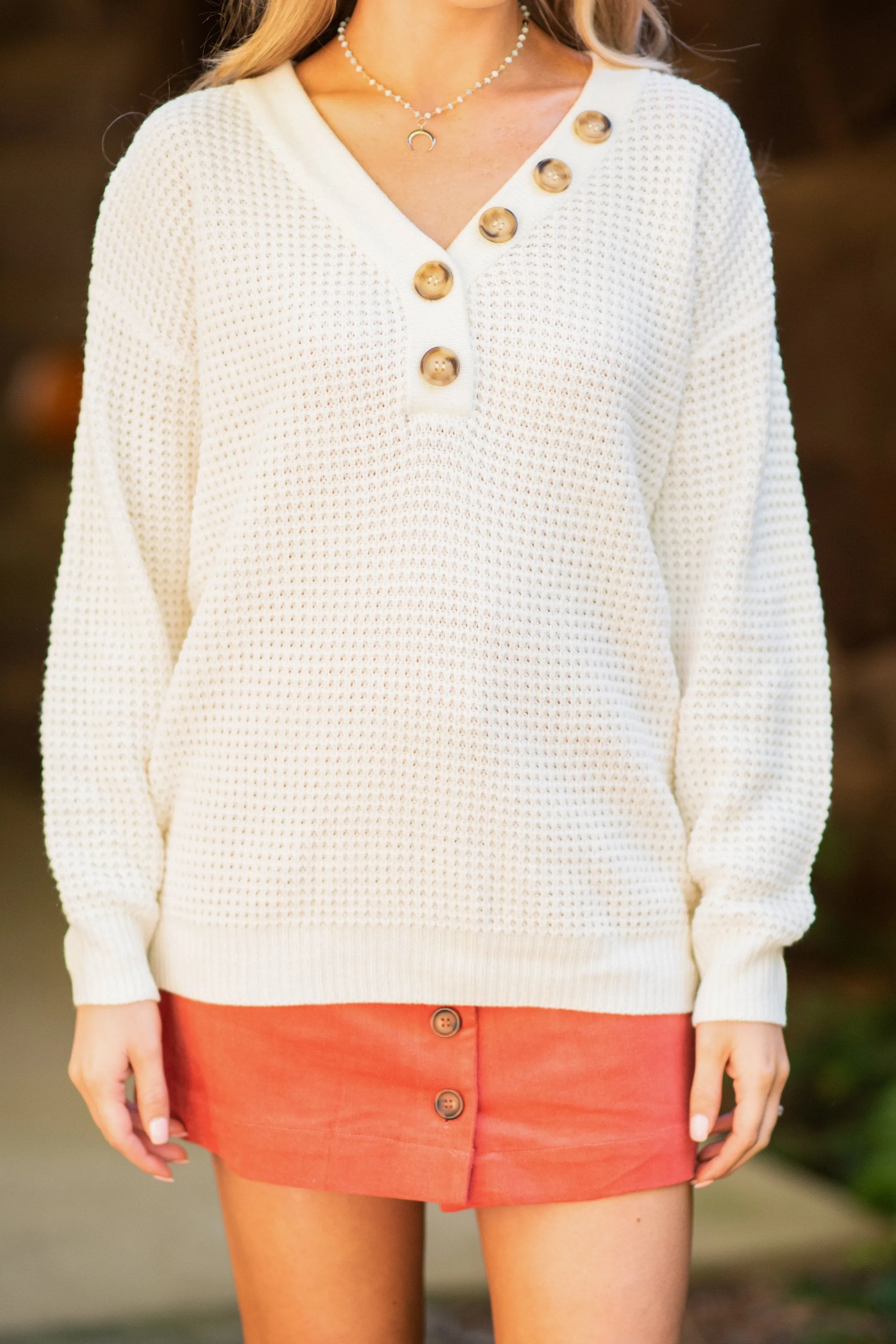 Just Be Happy Sweet Cream Waffle Sweater