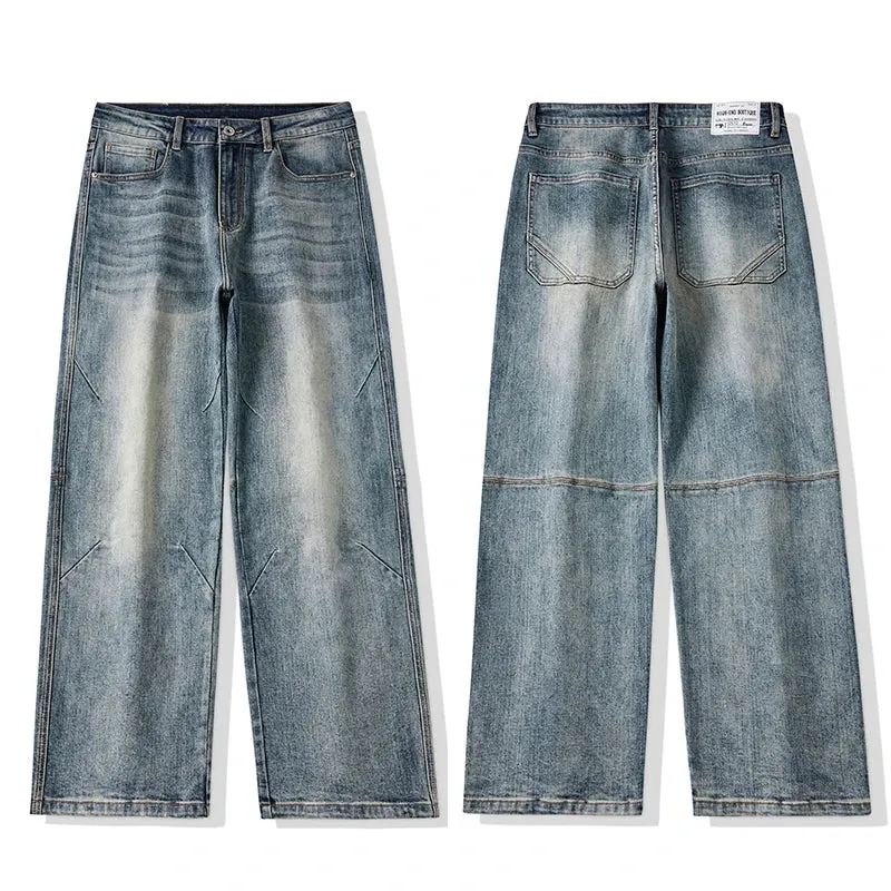KSTUN Baggy Jeans Men Wide Leg Pants Light Blue Loose Jeans Stretch Male Denim Pants Streetwear Fashion Pockets Patchwork 2024