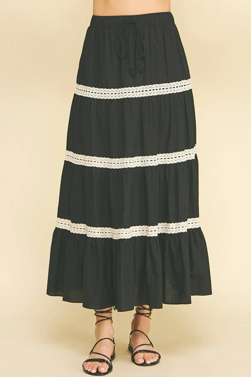 Lace Embroidered Tiered Skirt