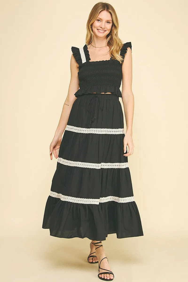 Lace Embroidered Tiered Skirt