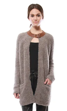 Leather Buckle Oversized Cardi