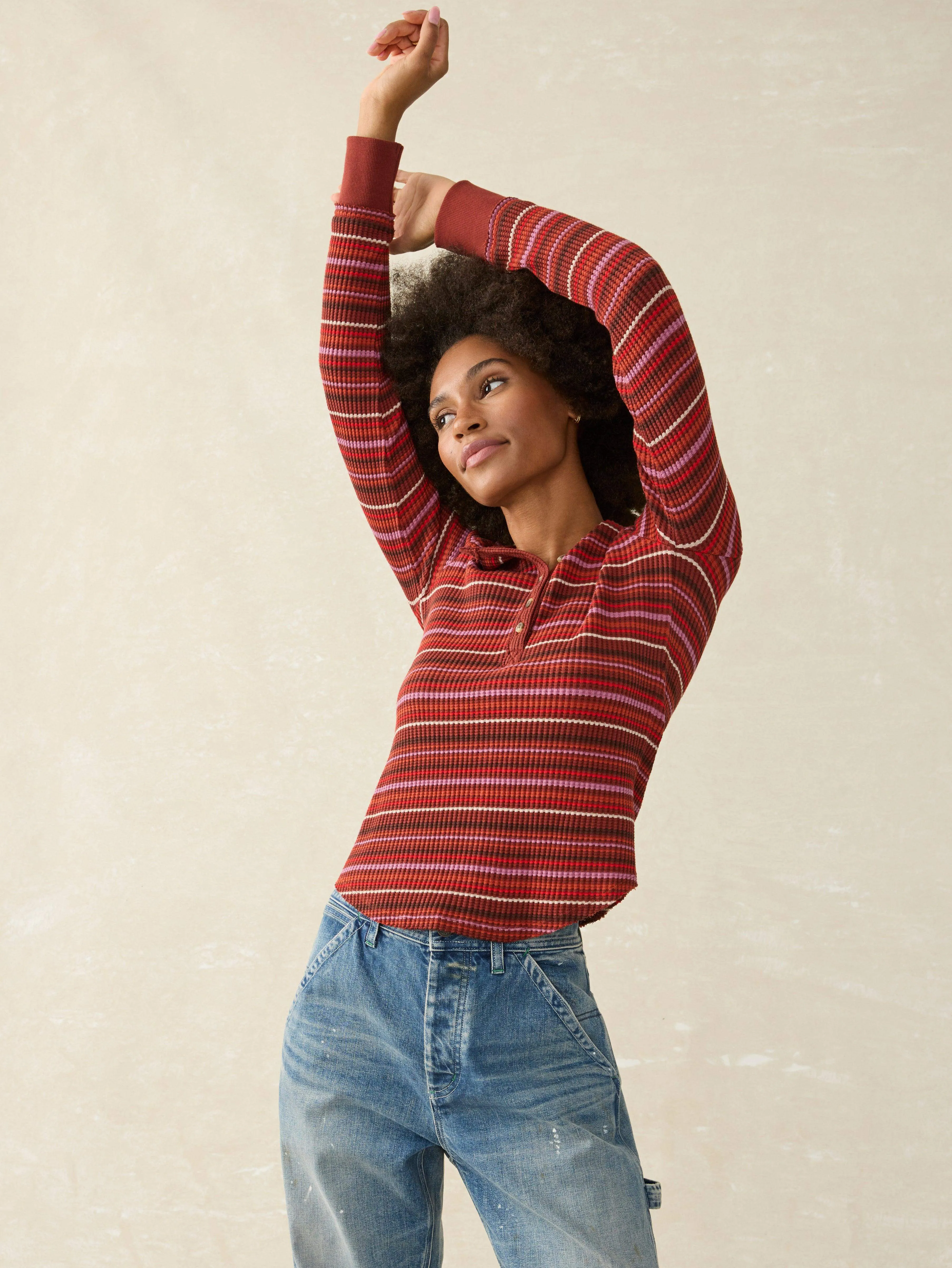 Legend™ Apres Waffle Henley - Sunset Ombre Stripe