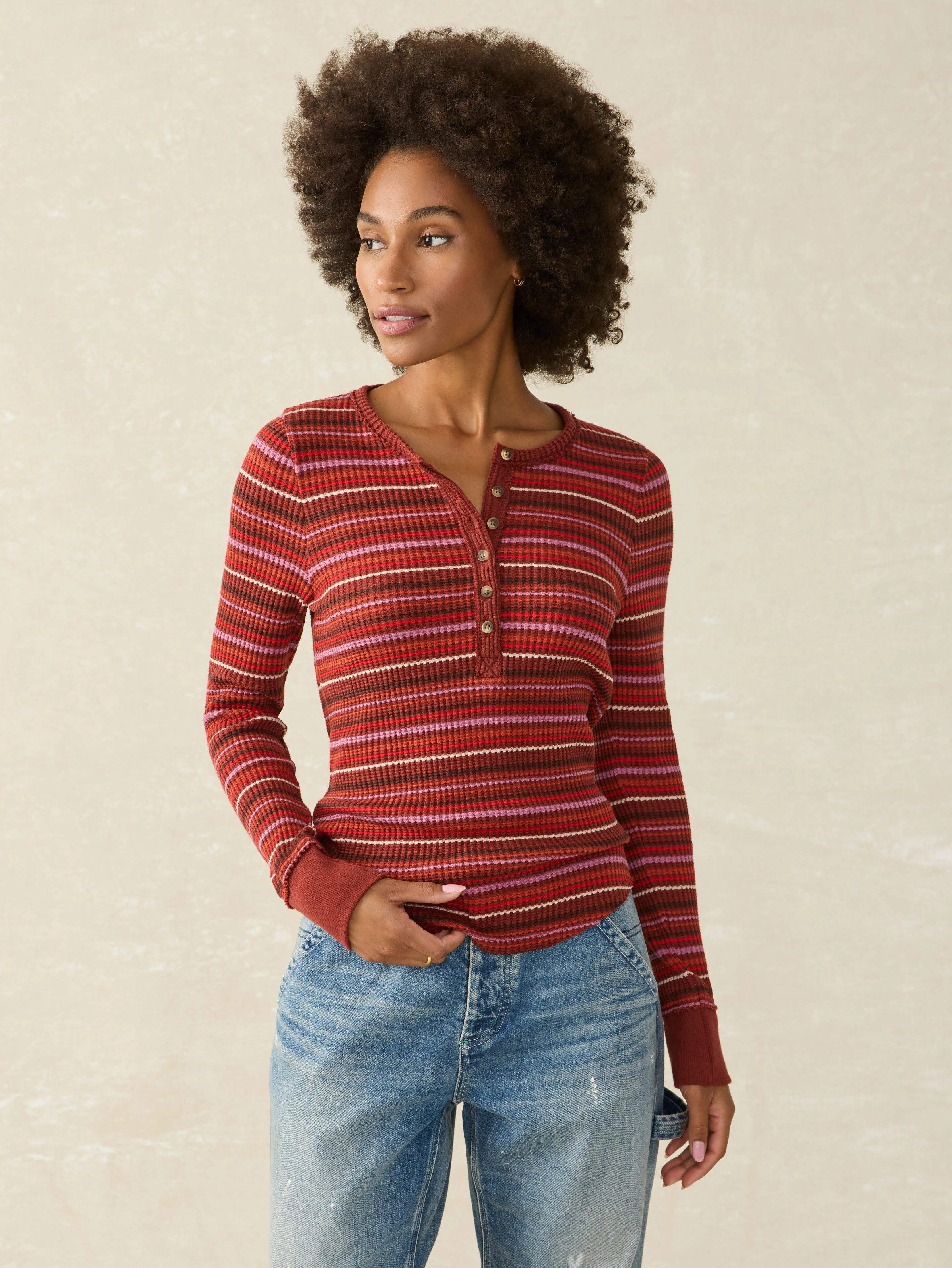 Legend™ Apres Waffle Henley - Sunset Ombre Stripe