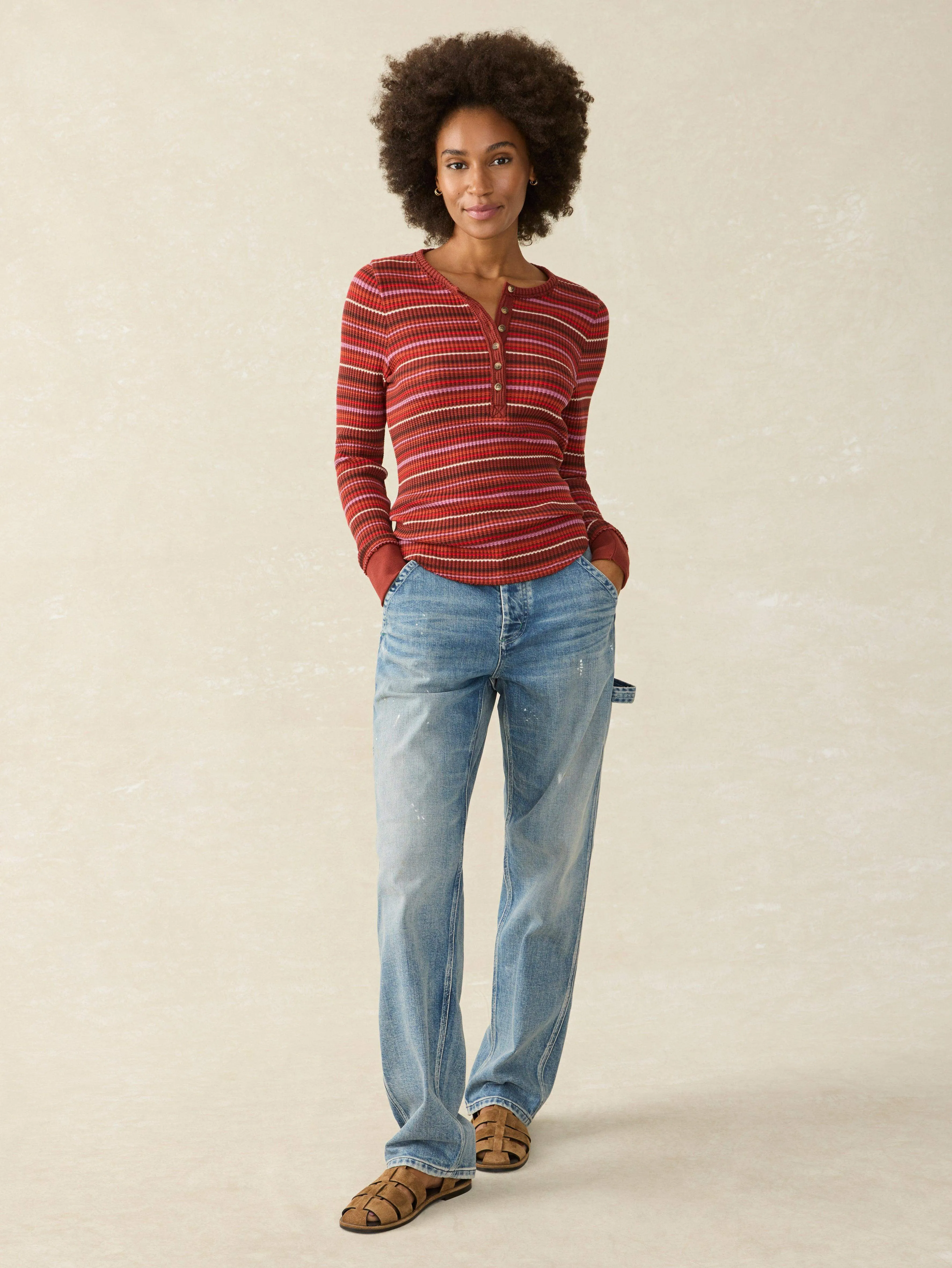 Legend™ Apres Waffle Henley - Sunset Ombre Stripe