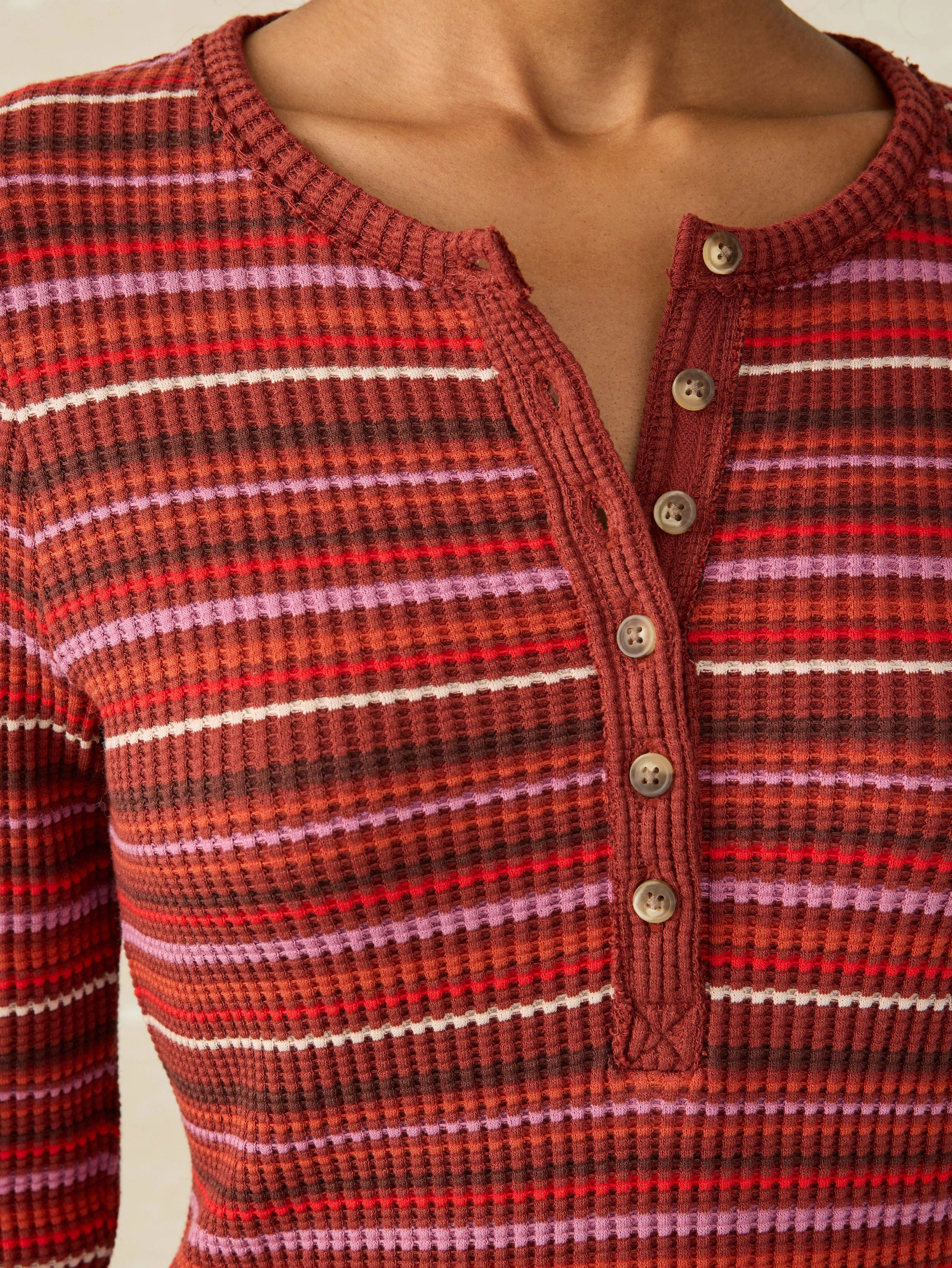 Legend™ Apres Waffle Henley - Sunset Ombre Stripe
