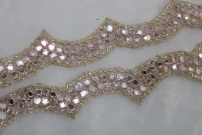 Light Golden Mirror and Beads Work Embroidered Border