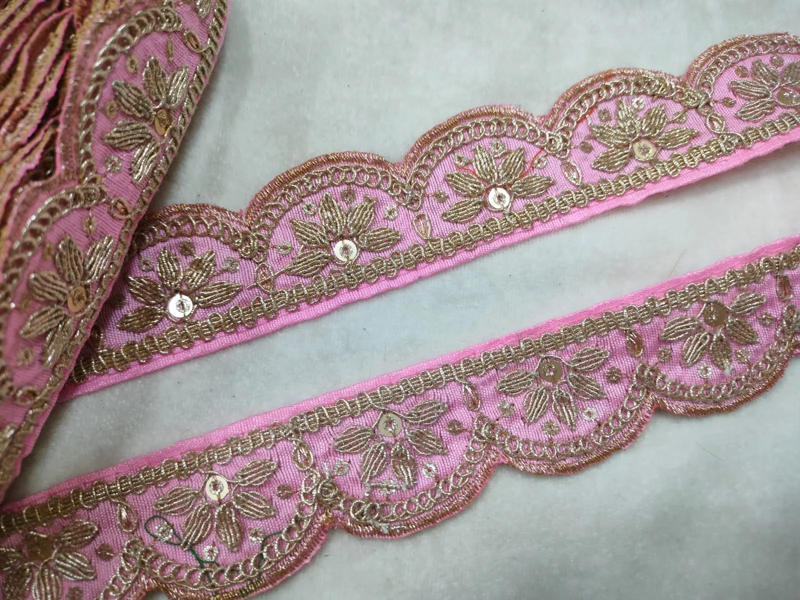 Light Pink Zardozi Scalloped Trim