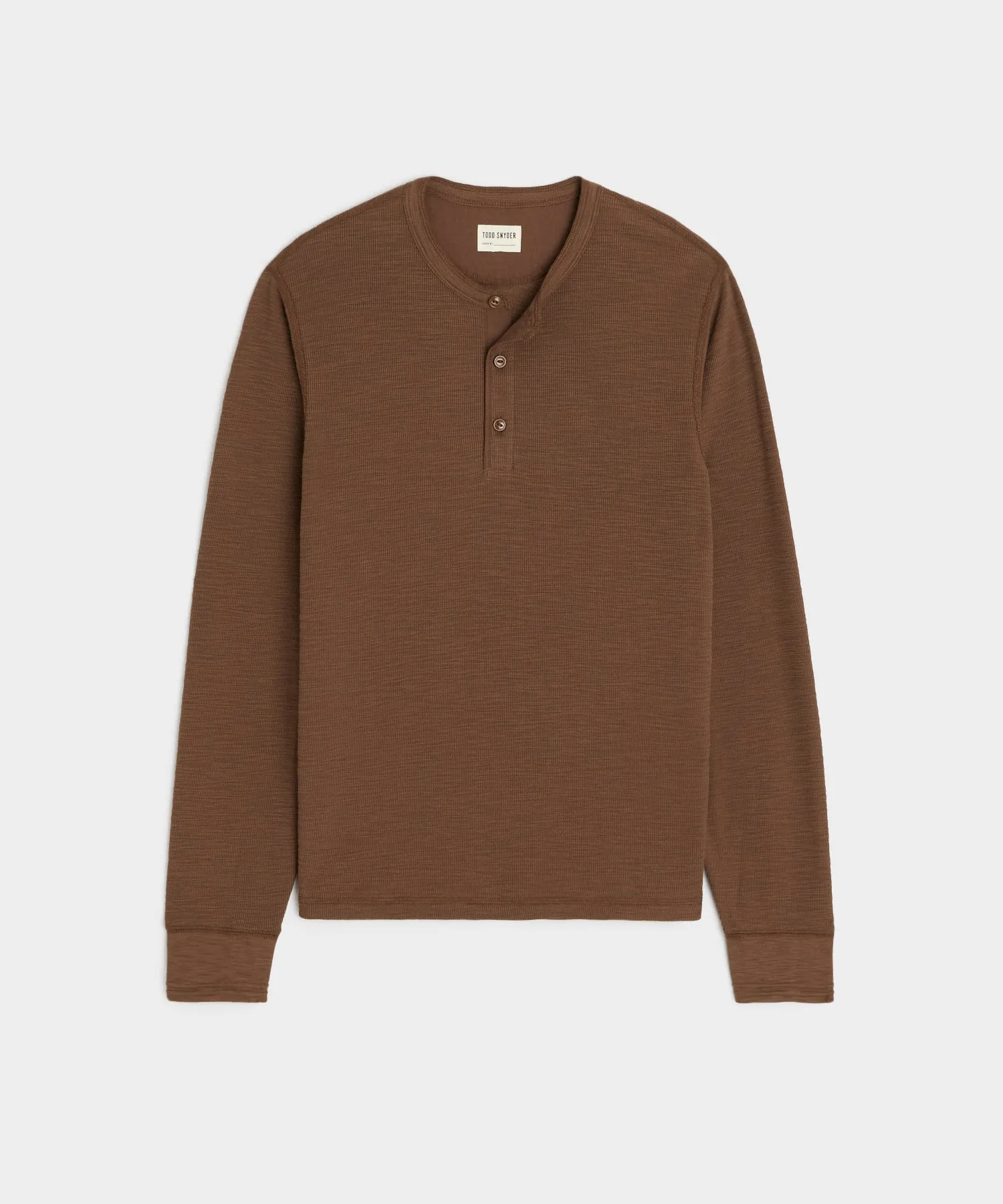 Lightweight Mini Waffle Henley in Toasted Brown