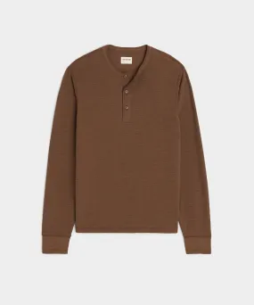 Lightweight Mini Waffle Henley in Toasted Brown