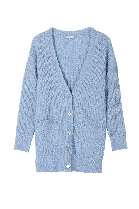 Lilou Wool Blended Cable V-Neck Long Sleeves Knitted Cardigan