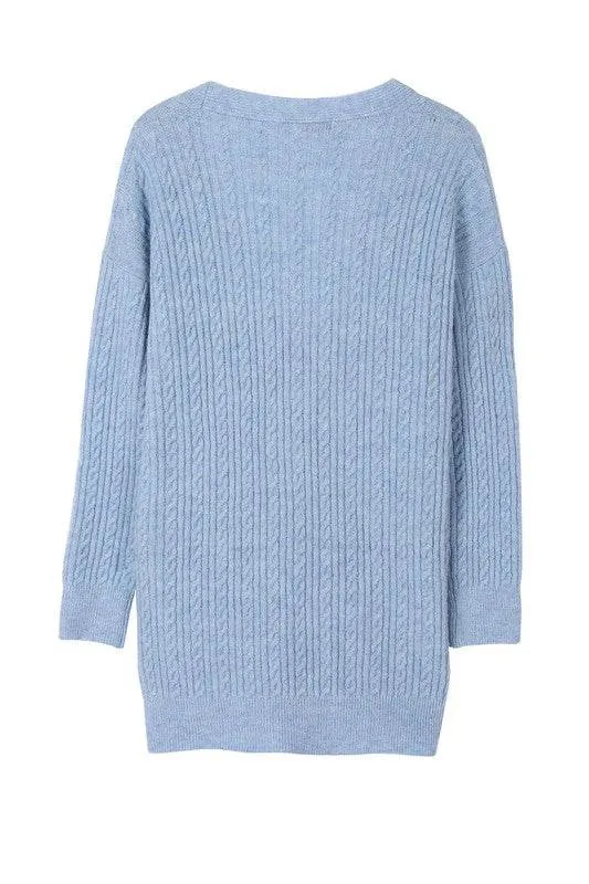 Lilou Wool Blended Cable V-Neck Long Sleeves Knitted Cardigan