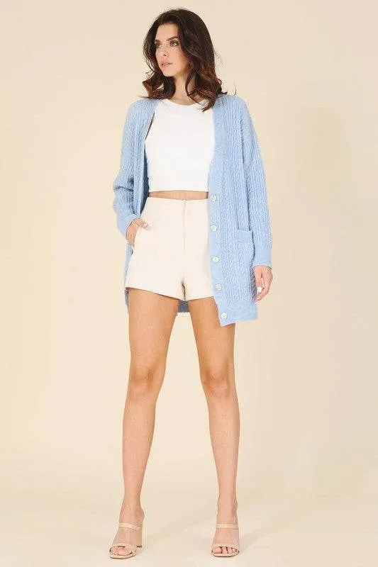 Lilou Wool Blended Cable V-Neck Long Sleeves Knitted Cardigan