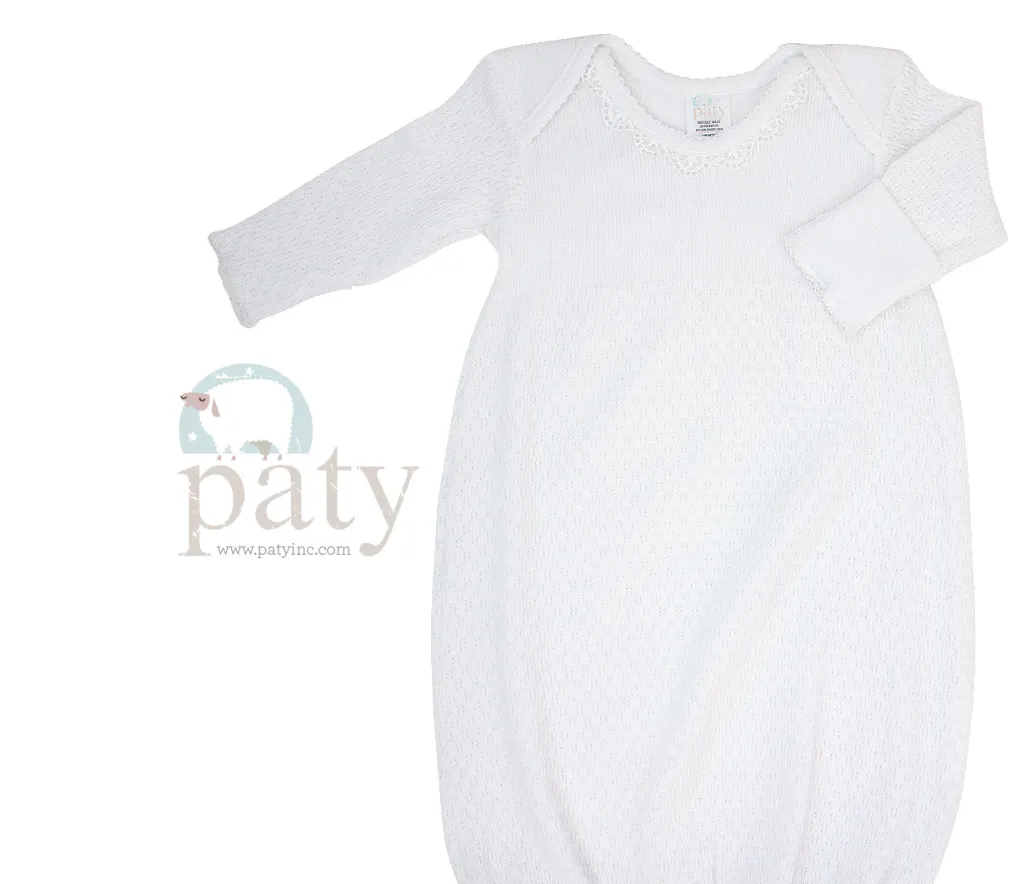 LS Lap Shoulder Day Gown - Guipure Lace - White/White   No Bow