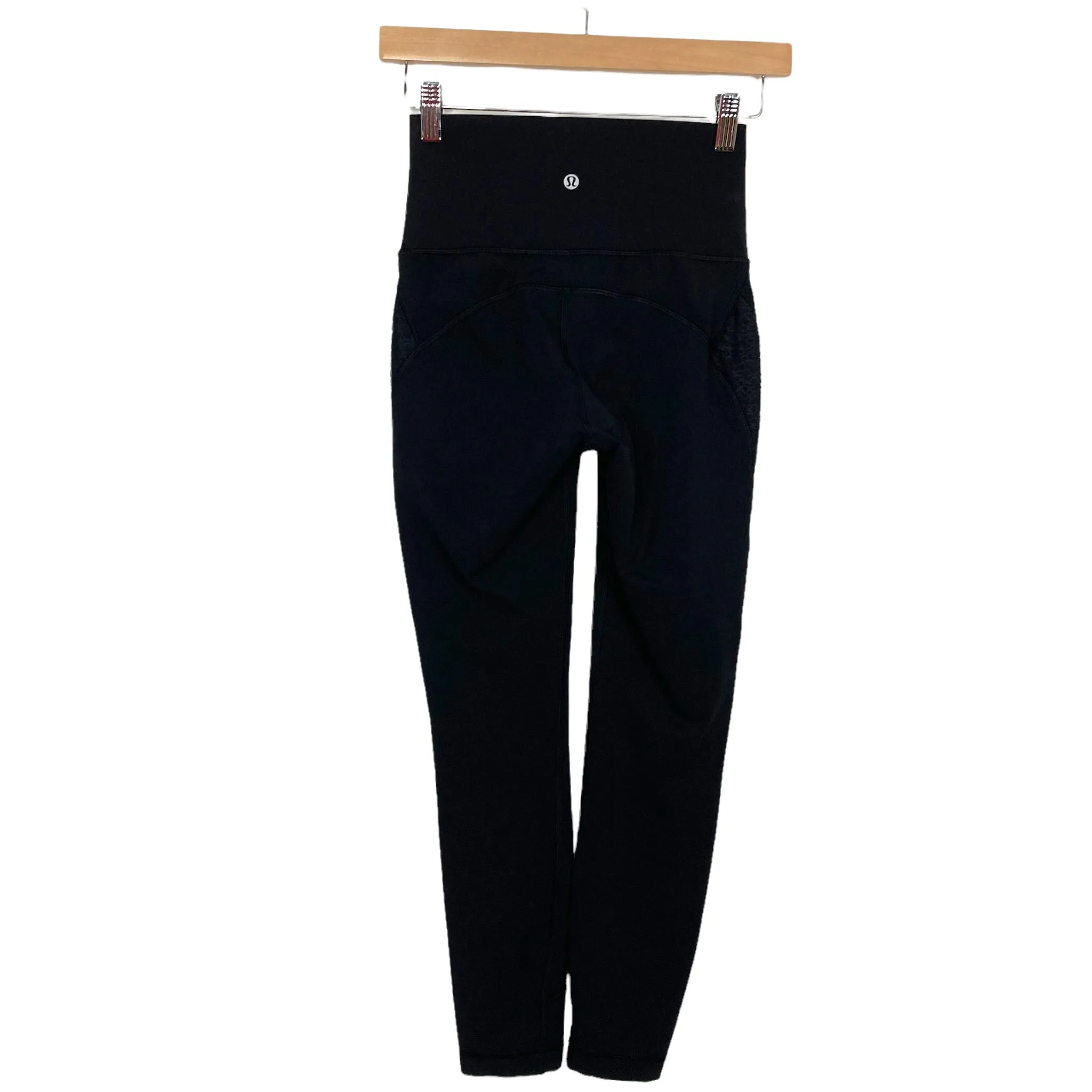 Lululemon Black Pleated Lace Side Panel Leggings- Size 4 (Inseam 24”)