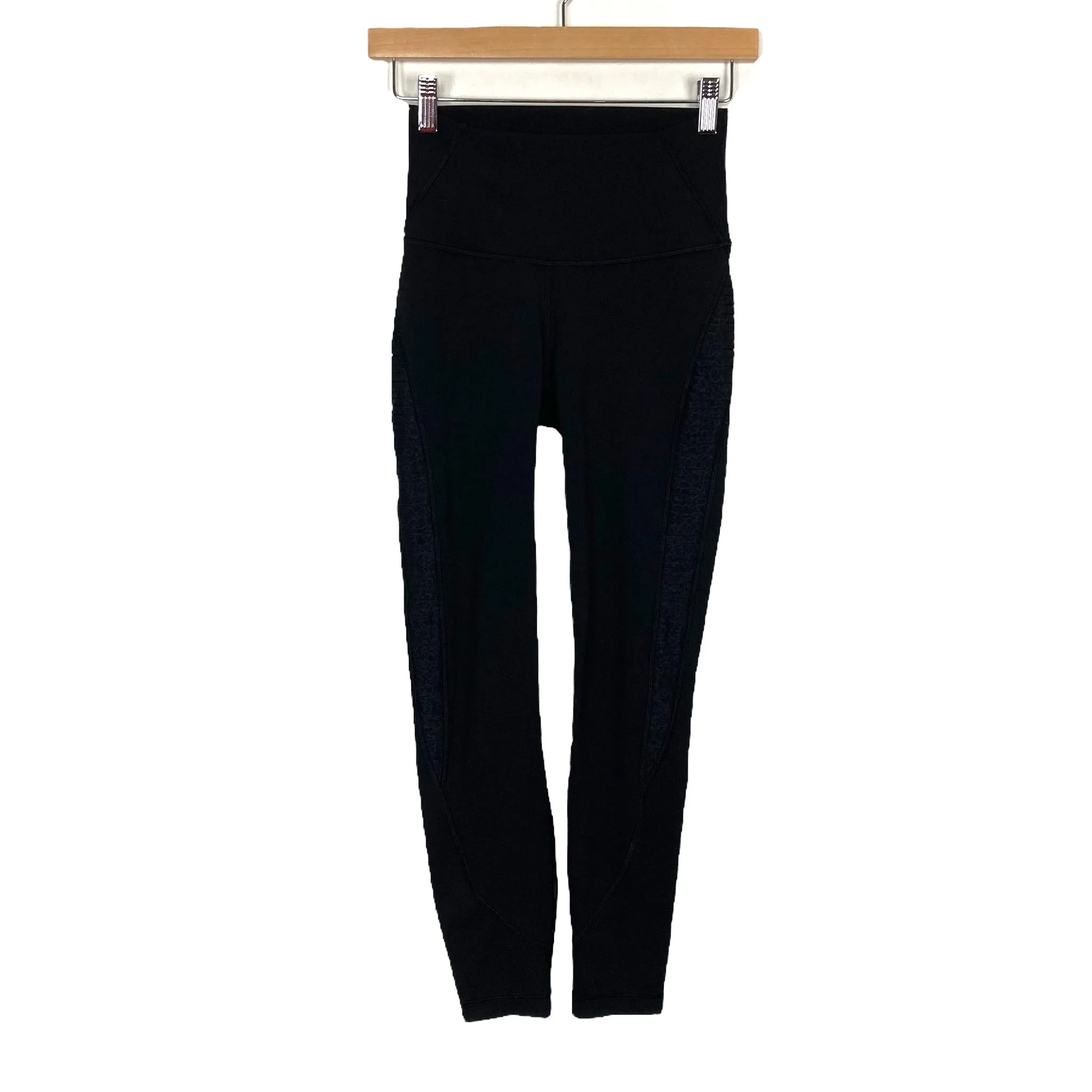 Lululemon Black Pleated Lace Side Panel Leggings- Size 4 (Inseam 24”)