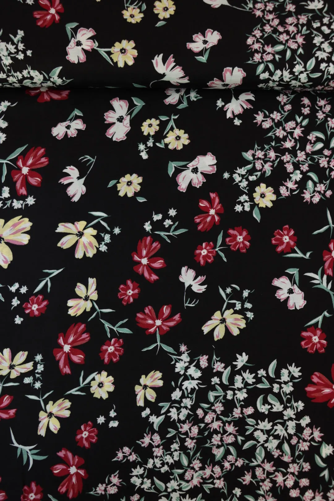 Lydia Floral on Black Viscose Satin