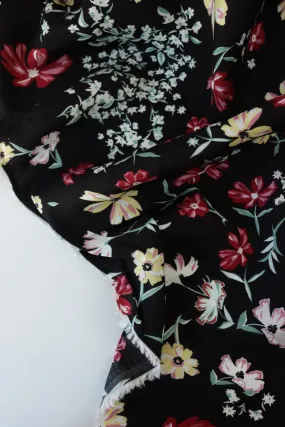 Lydia Floral on Black Viscose Satin