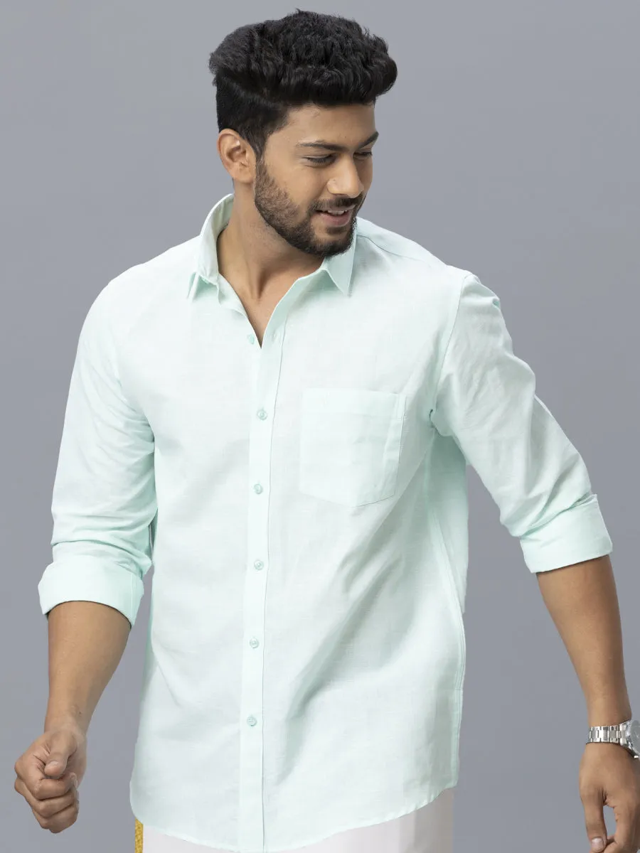 Men Linen Cotton Full Sleeves Shirt Sky Blue LF1