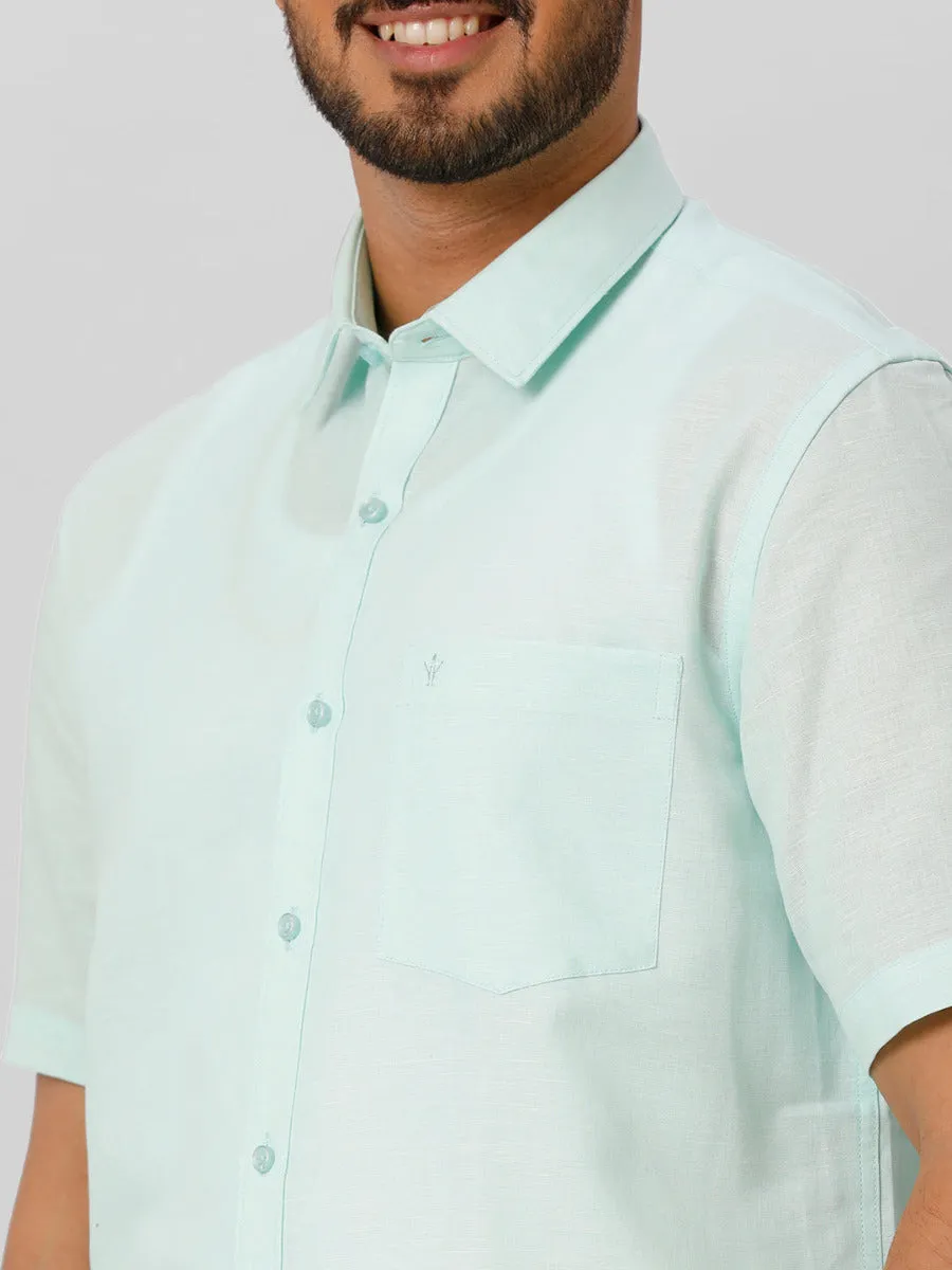 Men Linen Cotton Half Sleeves Shirt Light Blue LF1