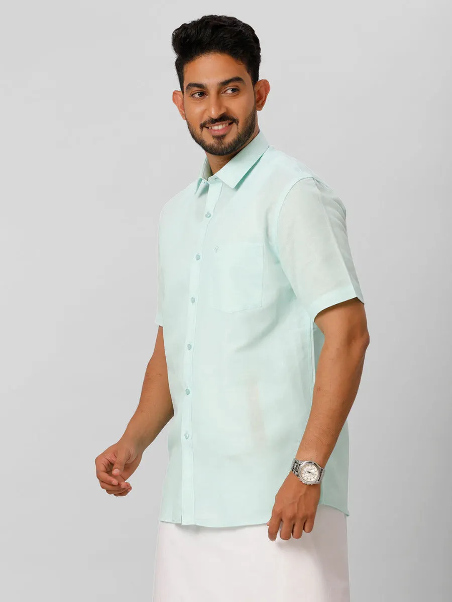 Men Linen Cotton Half Sleeves Shirt Light Blue LF1
