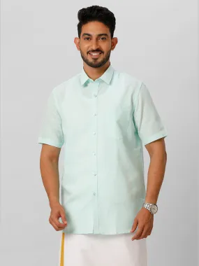 Men Linen Cotton Half Sleeves Shirt Light Blue LF1