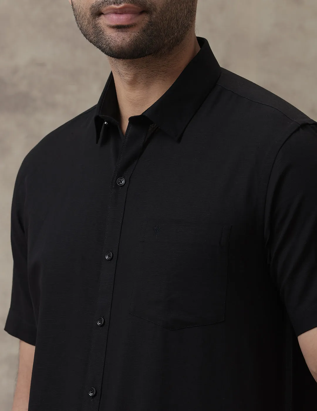Men Linen Cotton Shirt Black LF18