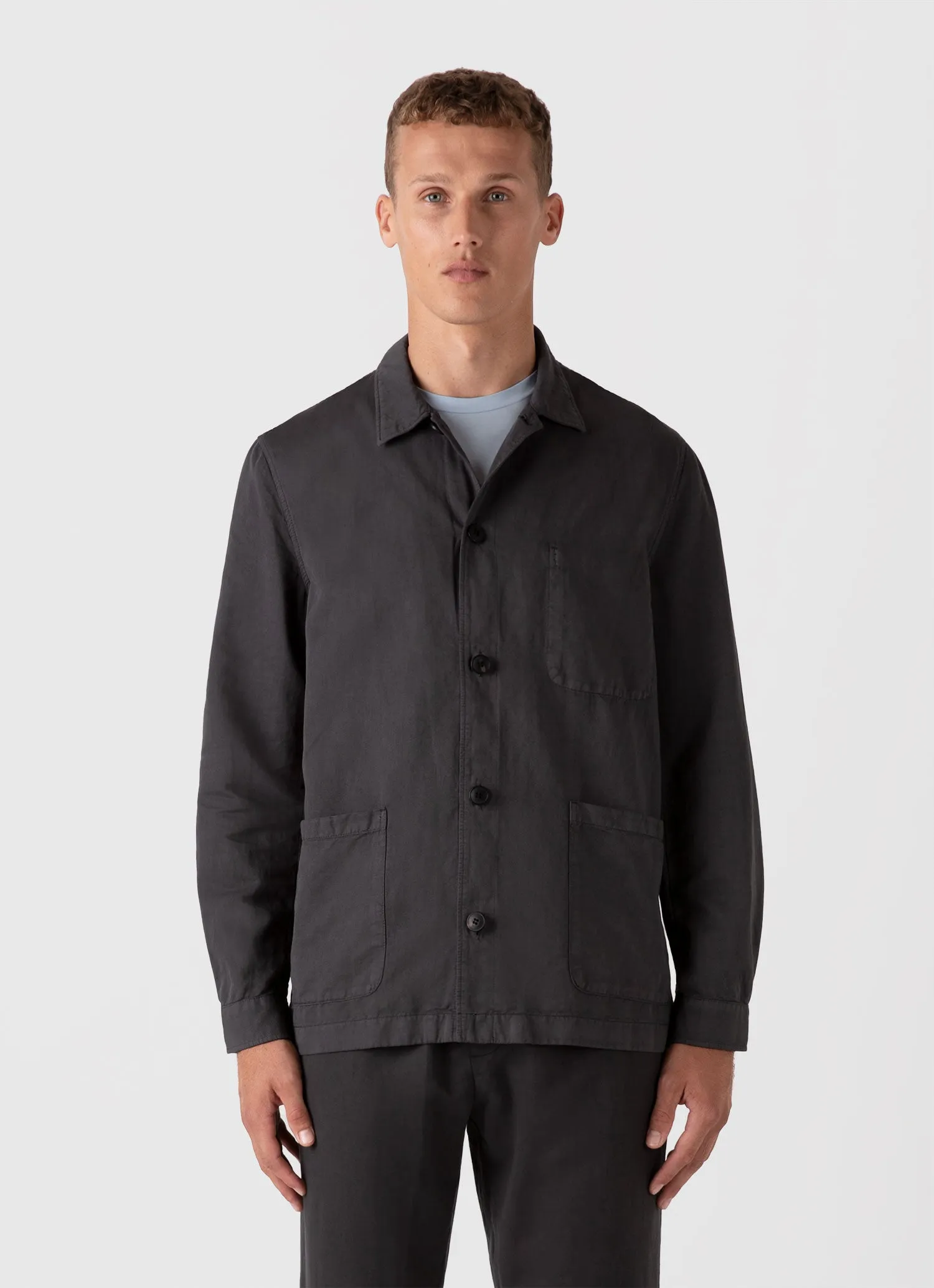 Men's Cotton Linen Twin Pocket Jacket in Charcoal