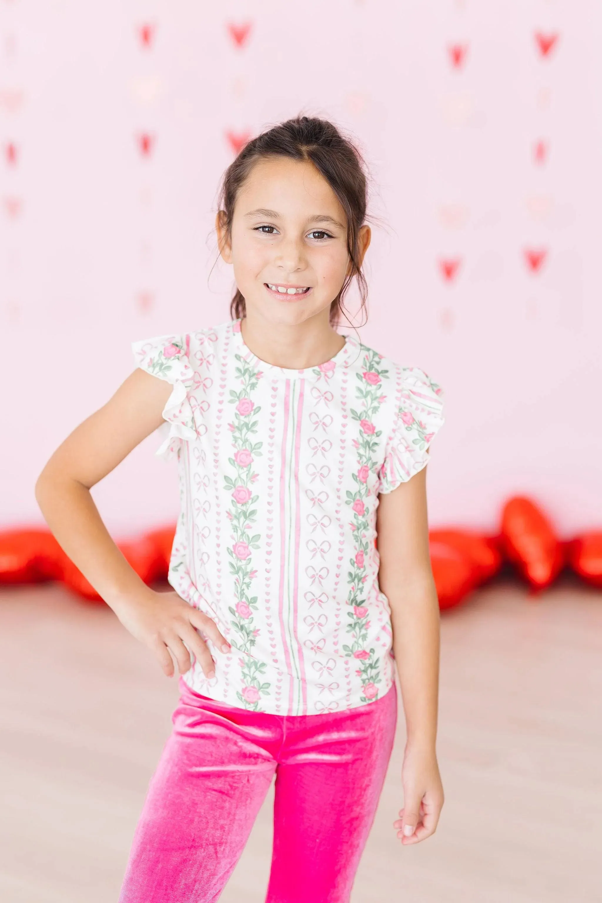 Mila & Rose Rosebud Bows Sleeveless Ruffle Tee