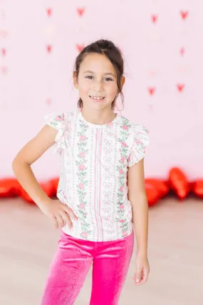 Mila & Rose Rosebud Bows Sleeveless Ruffle Tee