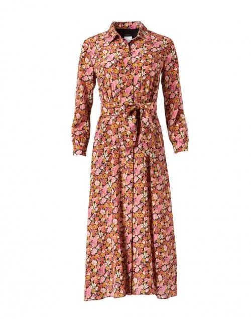 Miss Long Silk Printed Belted Shirt
