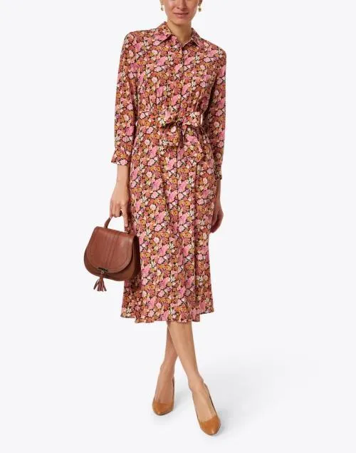Miss Long Silk Printed Belted Shirt