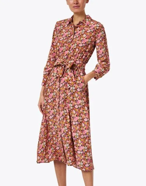 Miss Long Silk Printed Belted Shirt