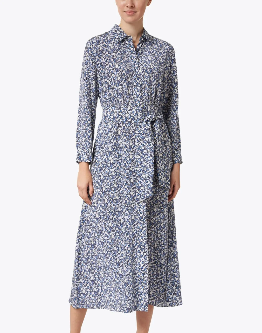 Miss Long Silk Printed Belted Shirt