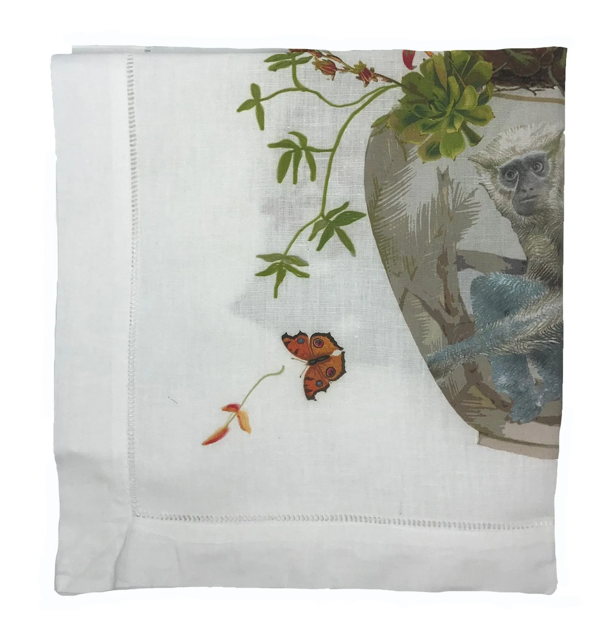 Monkey Jungle White 22"X22" Hemstitch Dinner Table Napkins