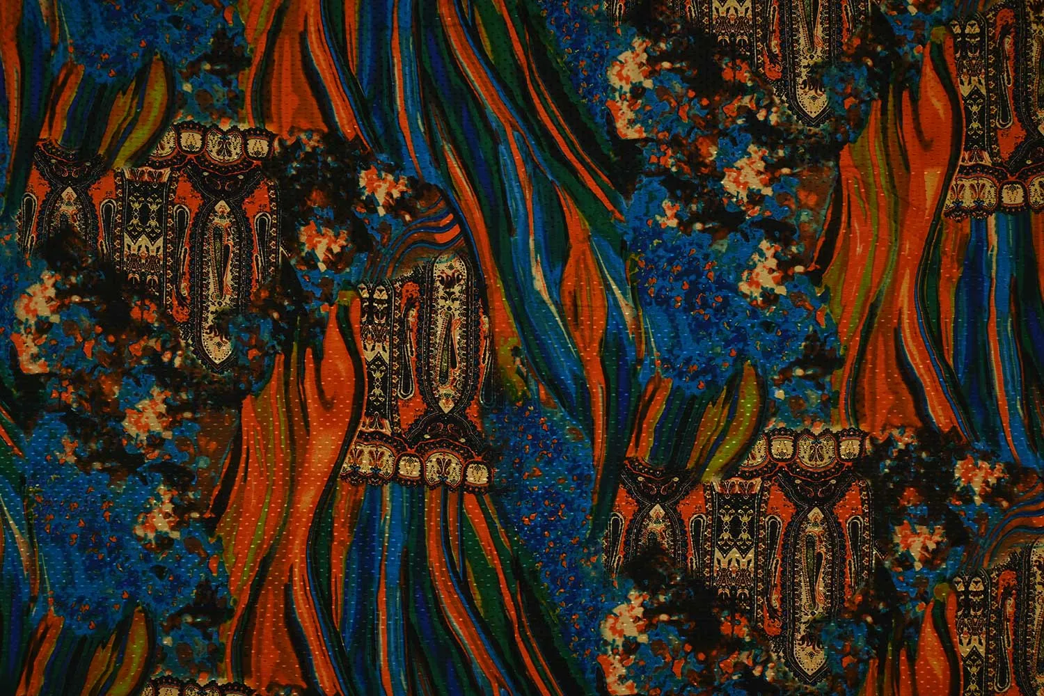 Multicolor Floral Printed Viscose Dobby Buta Fabric