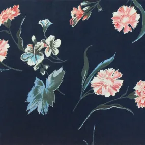 Navy Blue-Red-Multi Floral Printed Rayon Chiffon Woven Fabric