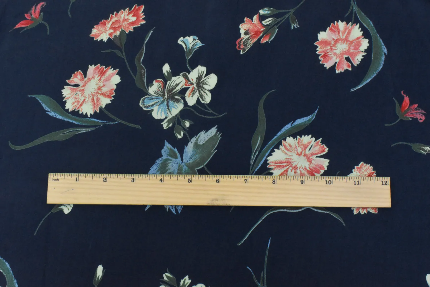 Navy Blue-Red-Multi Floral Printed Rayon Chiffon Woven Fabric