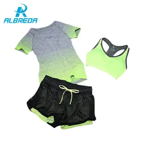New Women Yoga Sport Suit Bra Set 3 Piece Female Short-sleeved Summer Sportswear Running Fitness Training Clothing