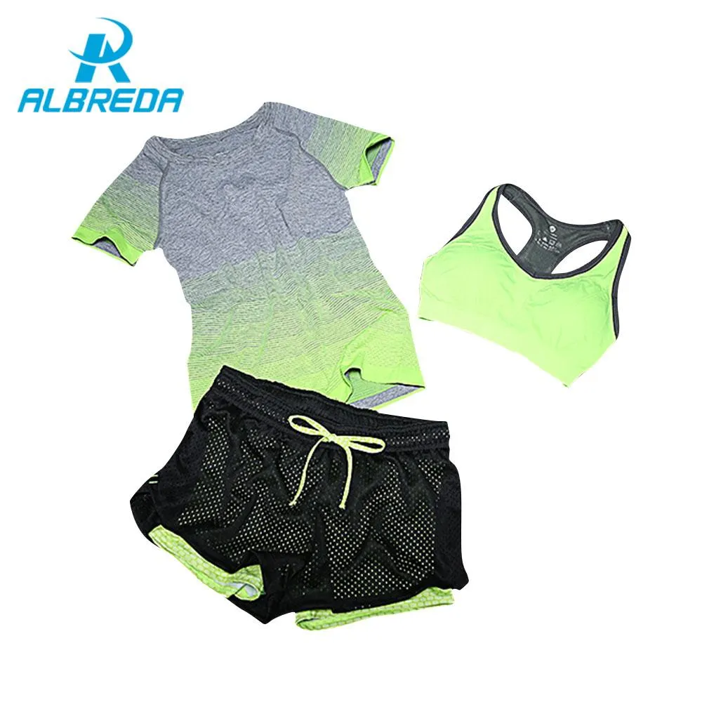 New Women Yoga Sport Suit Bra Set 3 Piece Female Short-sleeved Summer Sportswear Running Fitness Training Clothing