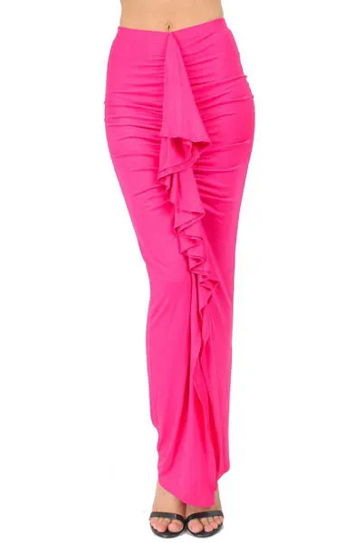 New Womens Fashion Style Ruffle Up Body Ruched Maxi Skirt