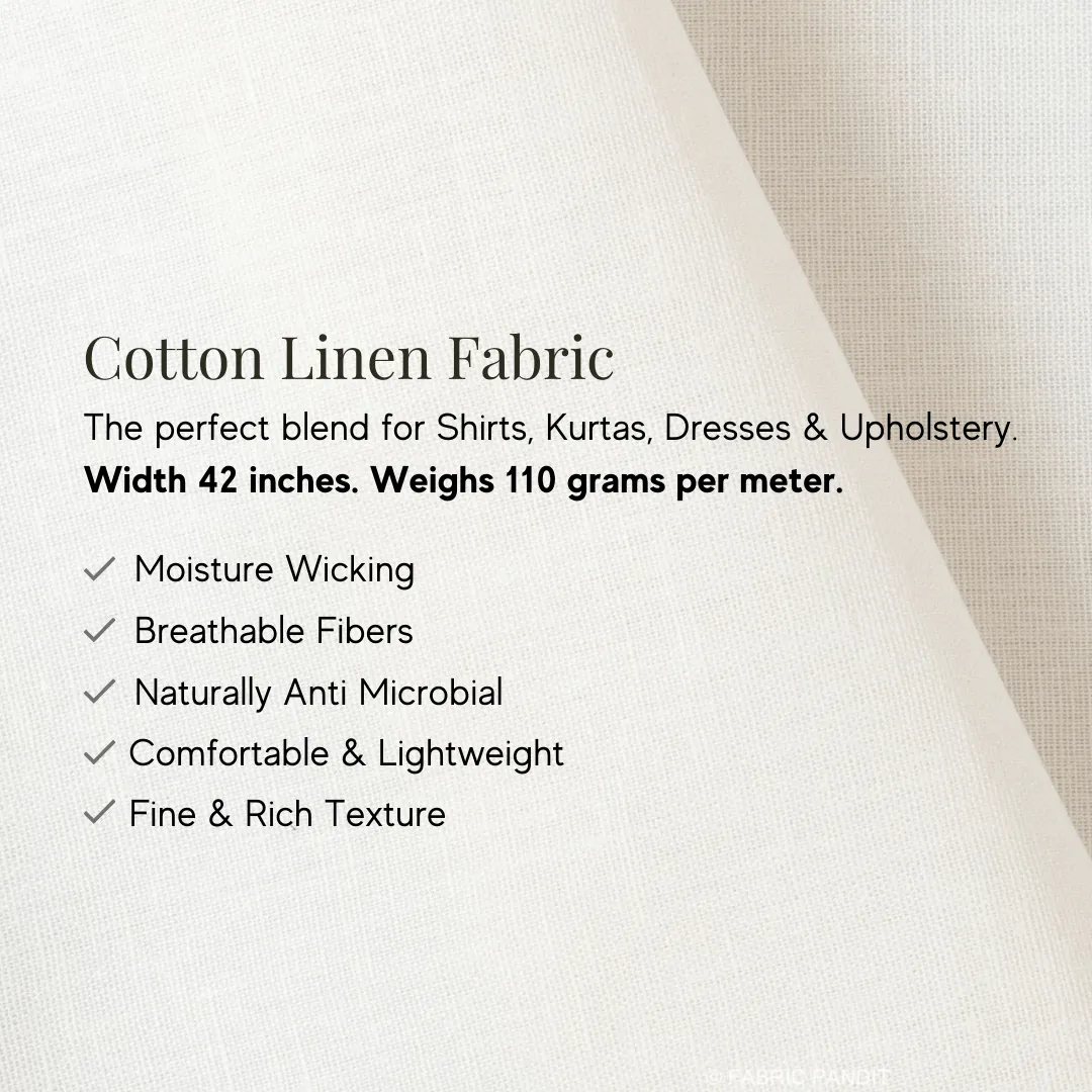 Off-White Color Pure Cotton Linen Fabric (Width 42 Inches)
