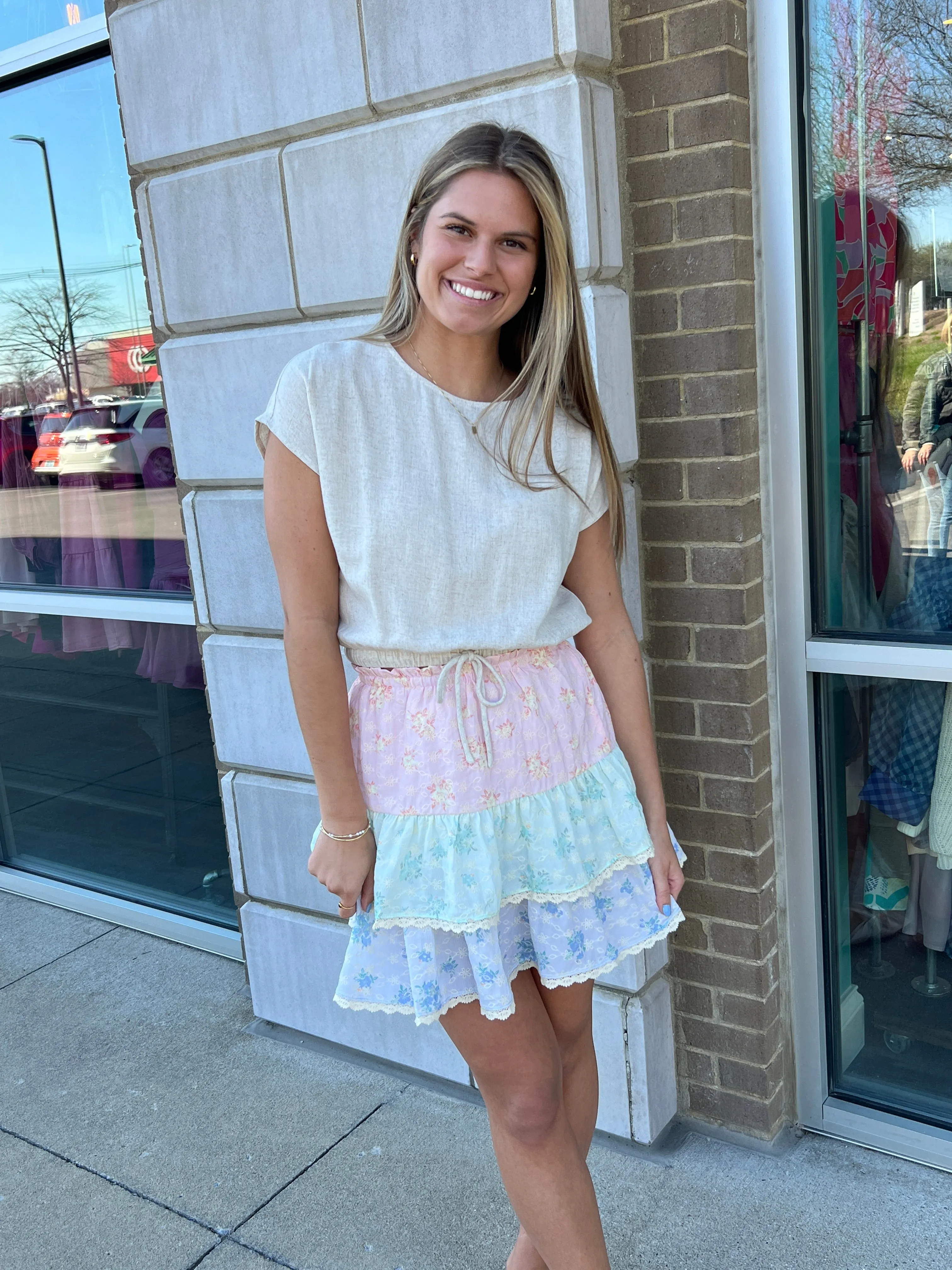 Pastel Layer Ruffle Floral Skirt